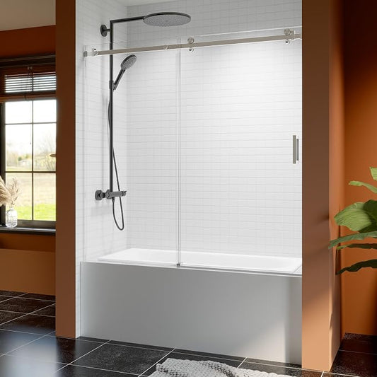 56-60 Inch Frameless Sliding Shower Door, 5/16" Clear Tempered Glass Bathtub by EZONTEQ