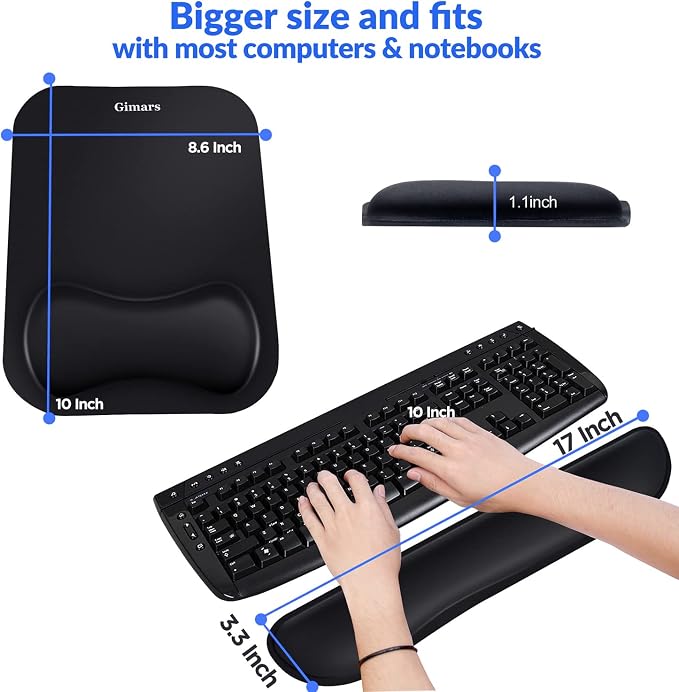 Gimars Elongate Smooth Lycra Fabric Ergonomic Mouse Pad Wrist Support, Gel - Image 7