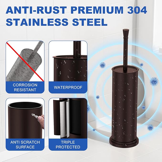 Toilet Brush and Holder Set：304 Stainless Steel Heavy Duty Toilet Bowl - Image 2