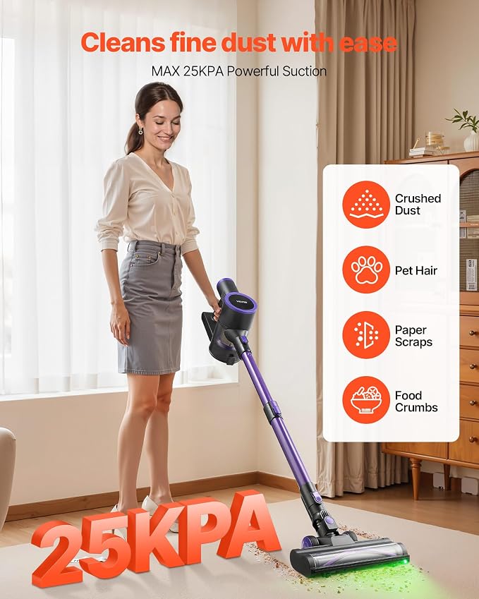 VEVOR Cordless Vacuum Cleaner, 25KPA Max Powerful Suction, Rechargeable - Image 2