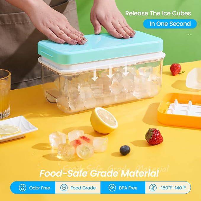 Ice Cube Tray with Lid and Bin, PHINOX 64 pcs Ice Trays - Image 2