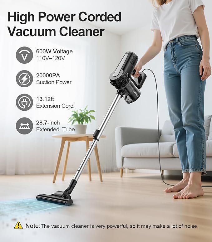 qimedo Corded Stick Vacuum Cleaner C1, 600W Plug in Stick Vacuum Cleaner - Image 5