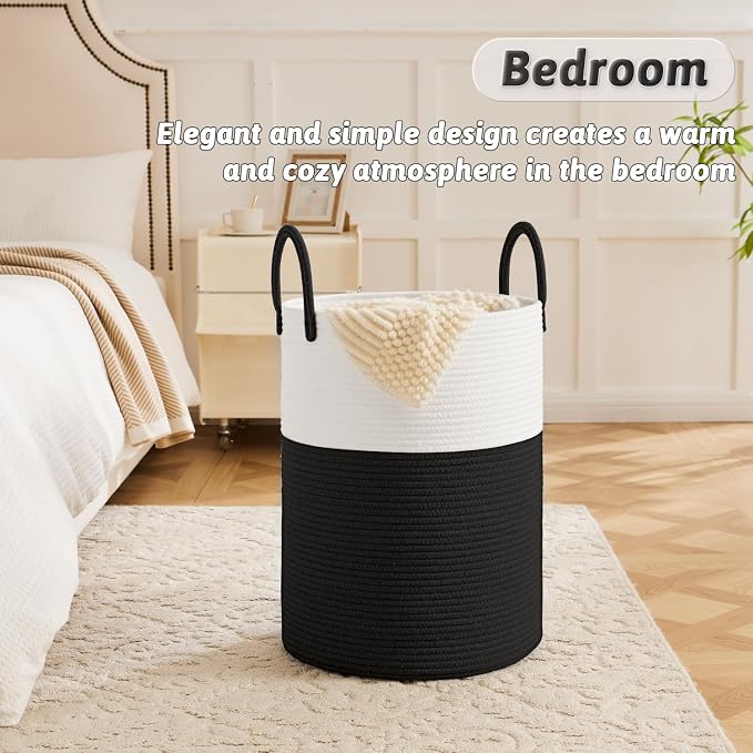 Laundry Basket, Woven Cotton Rope Laundry Hamper, 40L - Image 4