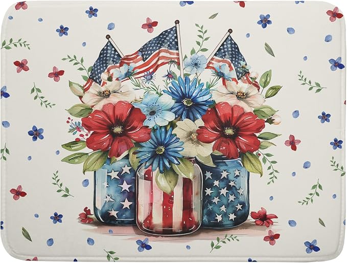 Giwawa American Patriotic Floral Dish Drying Mat Flower Vase Drainer Rack Mats by Giwawa