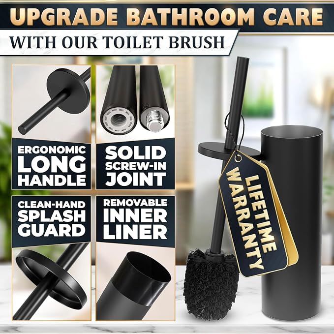 2 PCS Black Toilet Brush and Holder Set - Image 4