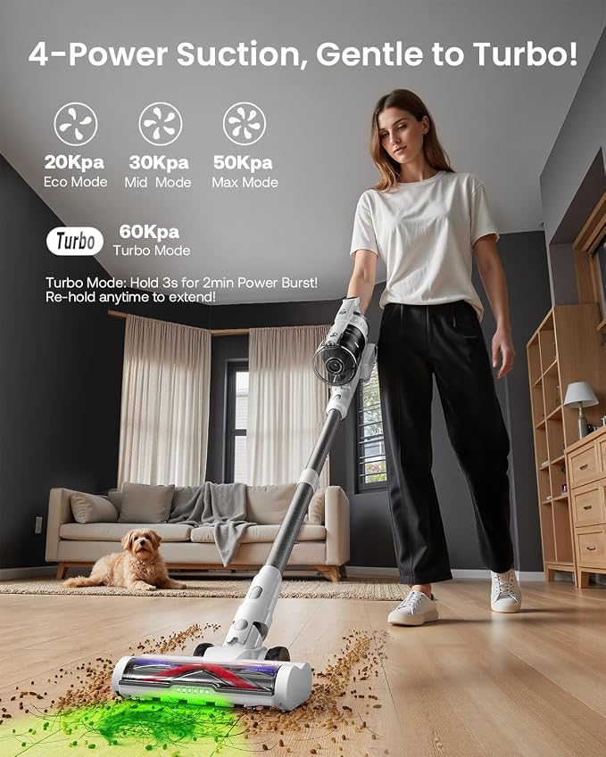 Cordless Vacuum Cleaner for Home, Upgraded 60Kpa Powerful Suction Pet Hair - Image 2