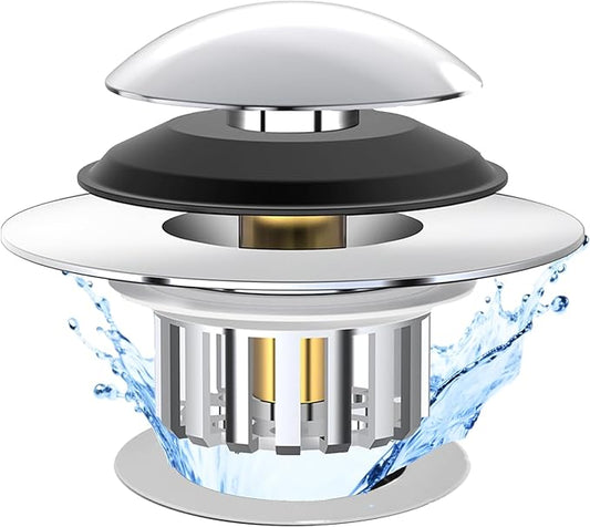 Kitchen Sink Drain Strainer 3 in 1, 304 Stainless Steel Pop Up Sink Stopper by YKWLHomeSolution