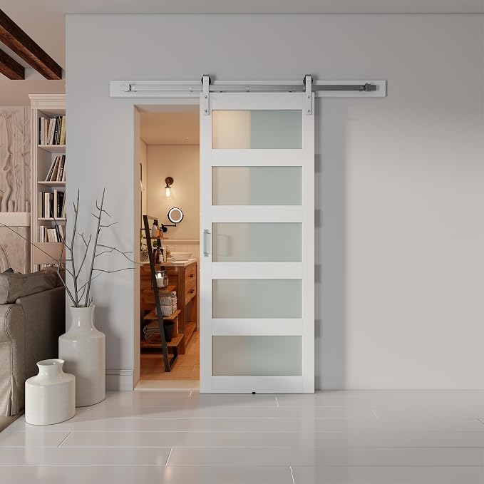 28'' x 84'' Glass Barn Door and 5 Ft Brushed Nickel Hardware Kit Included - Image 7