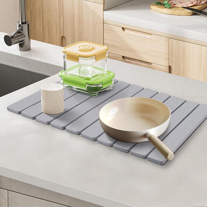 Stone Dish Drying Mat for Kitchen Counter, Collapsible Dish Drying Mat 24"×16" - Image 5