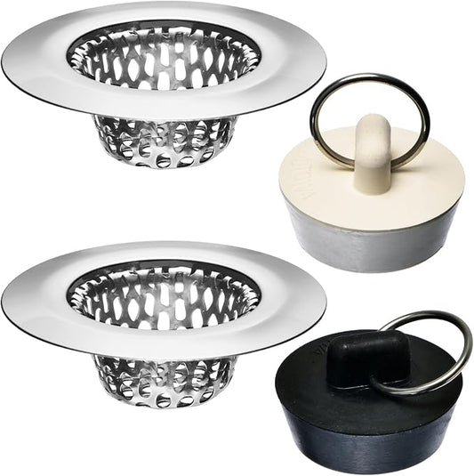 4 Pcs - Bathroom Sink Strainers and Stopper Plug - 2.125" Top / 1" Basket by HilltopProducts
