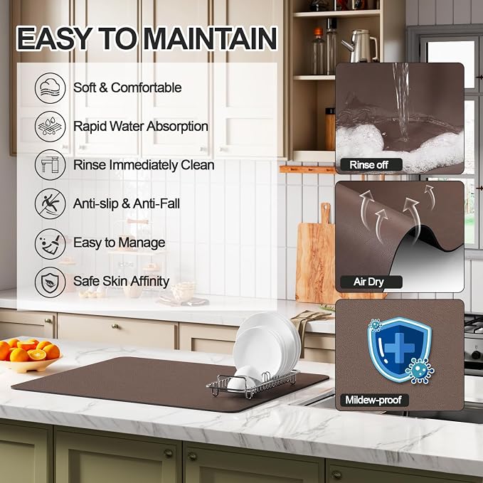 Dish Drying Mat for Kitchen Counter | Coffee Bar Mat for Countertops | Heat - Image 3