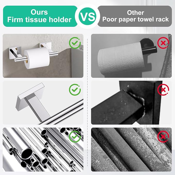 Chrome Bathroom Hardware Towel Bar Set, 5 Pieces Double Dase Toilet Paper - Image 5