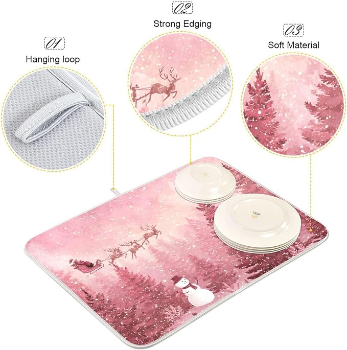 Christmas Forest with Snow Falling Santa Dish Drying Mat - Image 4