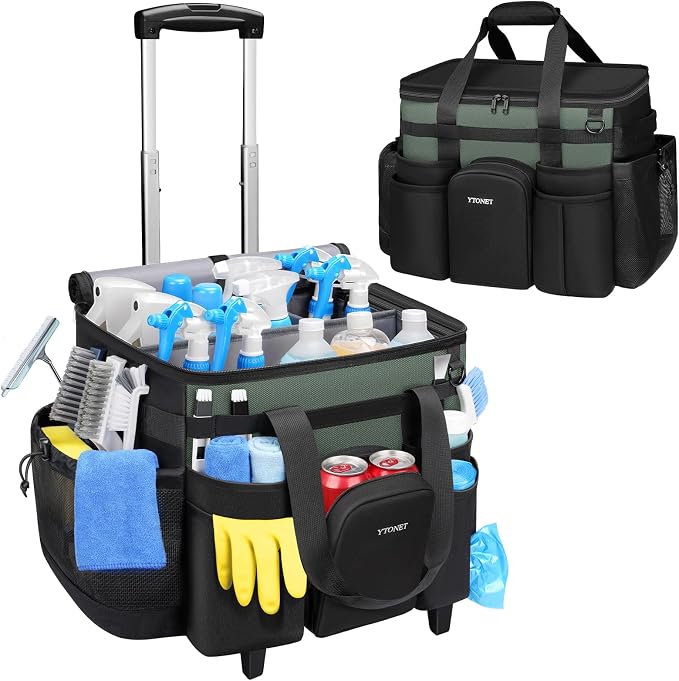Ytonet XXL Cleaning Caddy with Wheels, Large Rolling Cleaning Caddy Bag with by YTONET