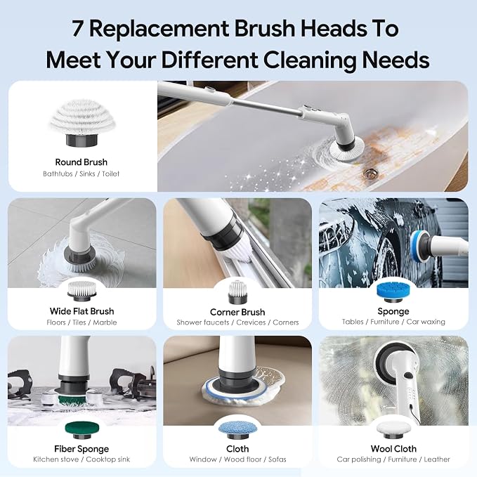 Electric Spin Scrubber, 2026 New Cordless Cleaning Brush, Shower Cleaning Brush - Image 5