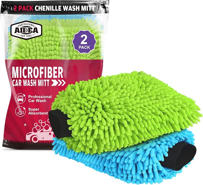 AIDEA Car Wash Mitt Microfiber, 2PK Scratch Free Lint-Free, Premium Chenille by AIDEAHOME