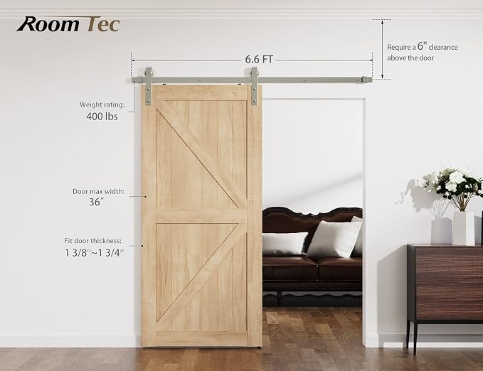 6.6FT Colorful Sliding Barn Door Hardware Track Kit, Brushed Nickel Roller Kit - Image 3