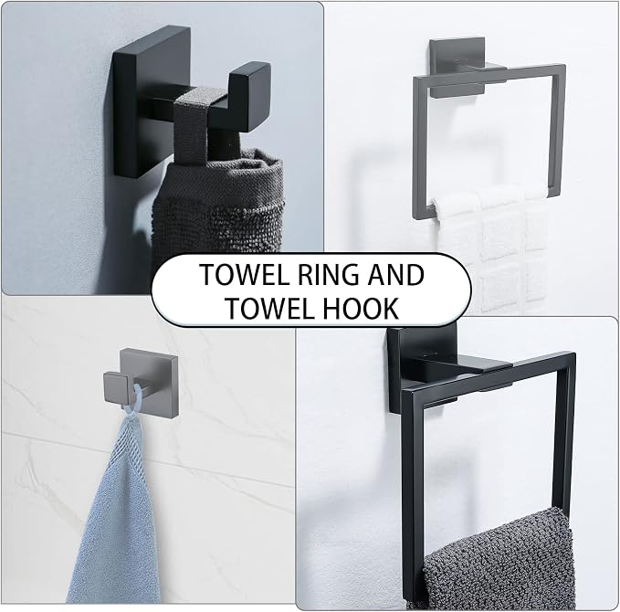 Bathroom Towel Bar Holder Sets Matte Black 4-Piece Bathroom Hardware Set - Image 3