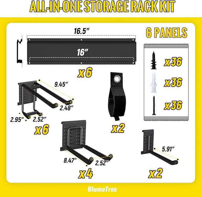 Garage Tool Organizer Wall Mount, 6 Rails - Image 2