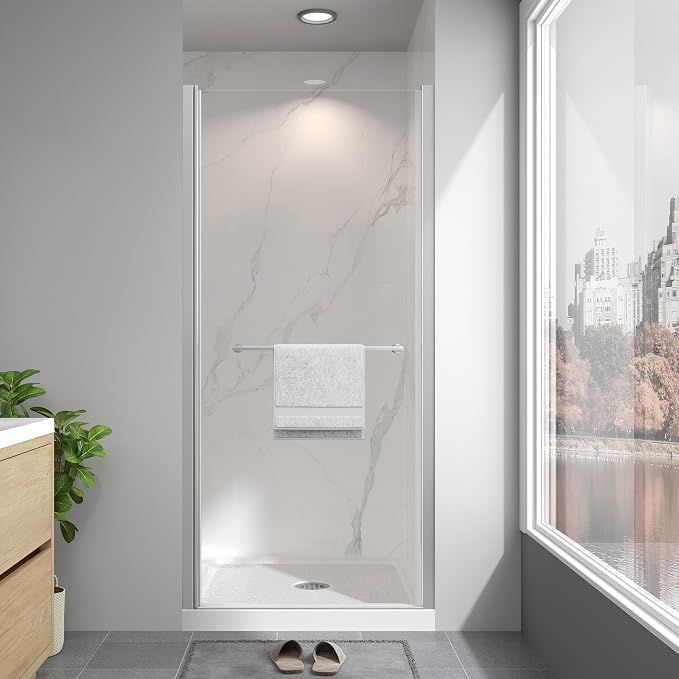 Frameless Pivot Shower Door 32"-34" W x 72" H, Swing Shower Glass Doors by EASYWORC