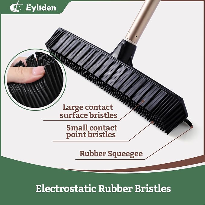 Eyliden Rubber Carpet Rake for Pet Hair, 2-in-1 Push Broom - Image 4