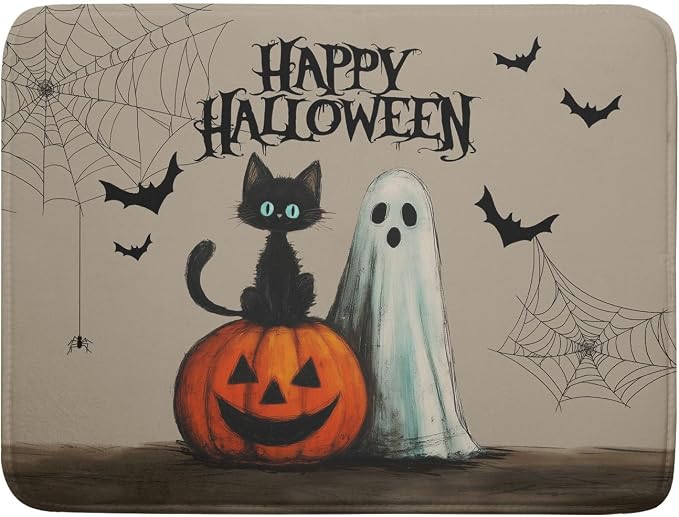 Happy Halloween Black Cat Ghost Dish Drying Mat by Sweetshow