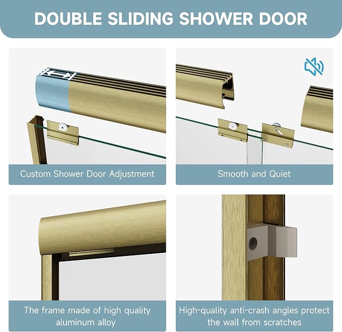 Shower Door 56-60 in. W x 72 in. H, UCALAFEE Semi-Frameless Double Sliding - Image 4