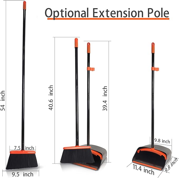 Broom and Dustpan Set for Home, JEHONN Long Handle Lightweight Indoor Broom Set - Image 2