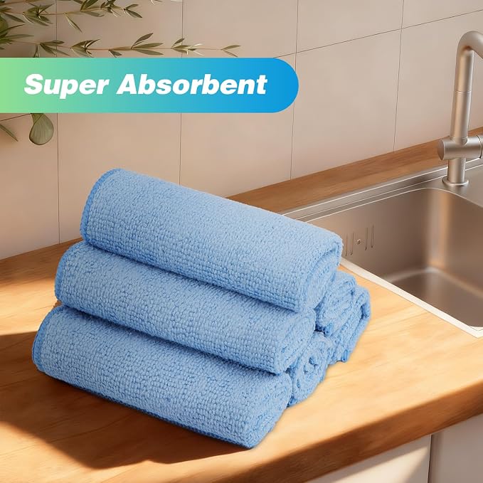 HOMEXCEL Blue Microfiber Cleaning Cloth, 24 Pack Absorbent Cleaning Rags - Image 6
