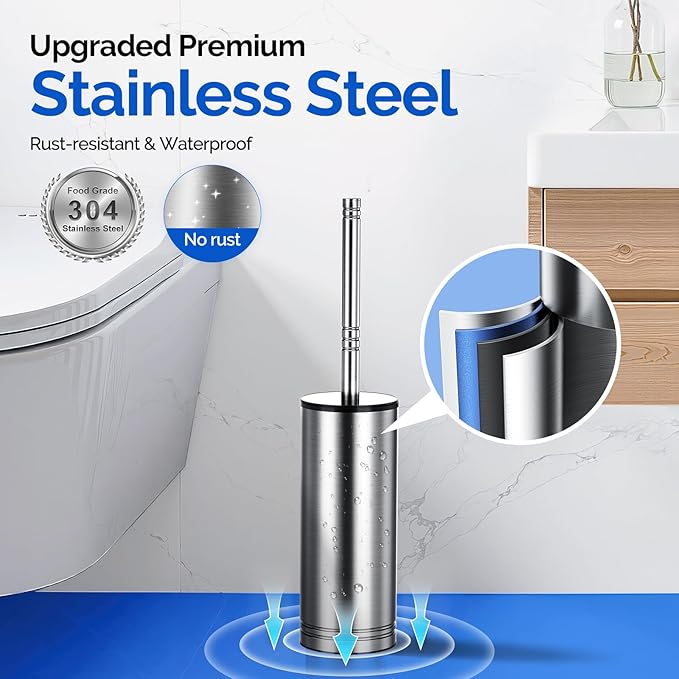 HAMITOR Toilet Brush and Holder Set: 304 Stainless Steel Rustproof Toilet - Image 3