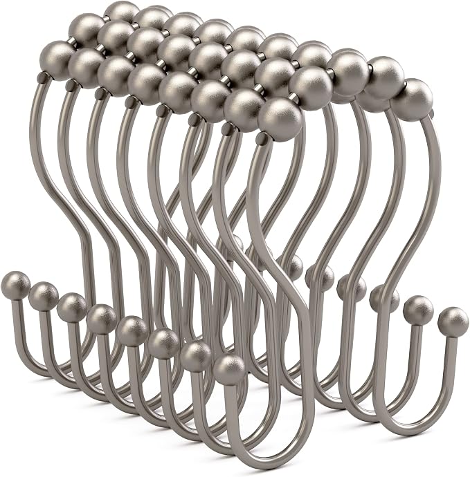 Shower Curtain Hooks Rust Proof Shower Curtain Rings, Smooth Glide Double Hook by Bathway