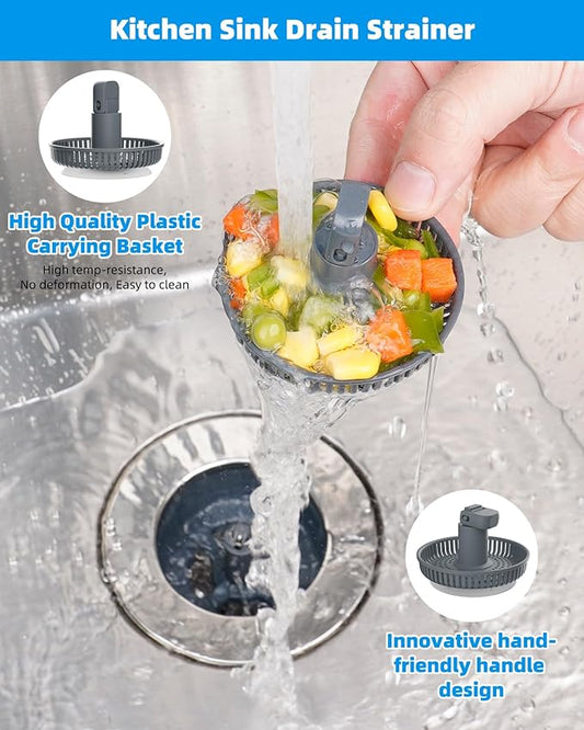 Hibbent 3 in 1 Kitchen Sink Drain Strainer and Stopper Combo, Chrome Stainless - Image 2