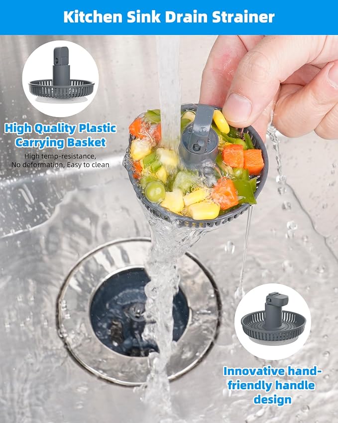 Hibbent 3 in 1 Kitchen Sink Drain Strainer and Stopper Combo, Chrome Stainless - Image 2