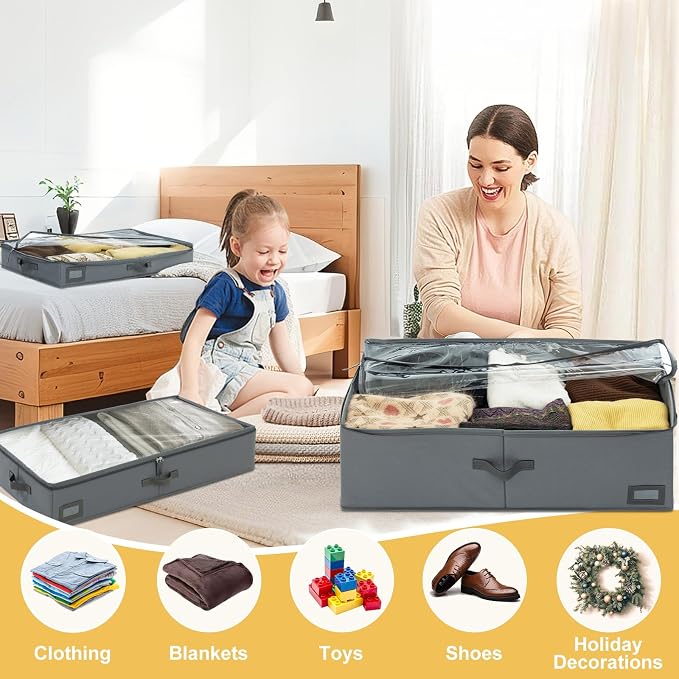 4-Inch Under Bed Storage Containers | Sturdy Sidewalls | Clear Cover & Label - Image 6