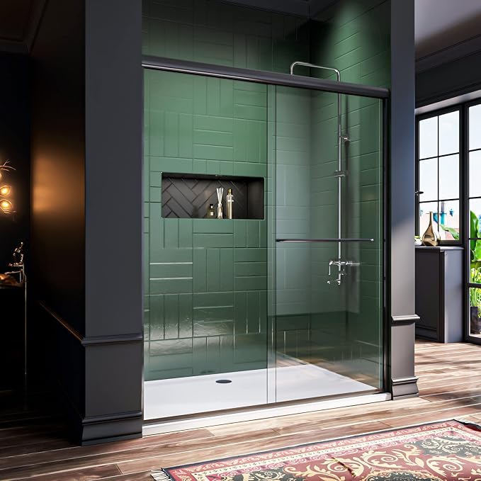 ELEGANT Semi-Frameless Sliding Shower Door 60 in. W x 72 in. H, Bathroom - Image 2