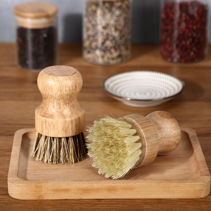 Nuenen 6 Packs Bamboo Dish Scrub Brushes Wooden Scrubbers Set Kitchen - Image 2