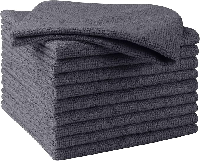 HOMEXCEL Grey Microfiber Cleaning Cloths, 10 Pack Microfiber Towels by HOMEXCEL