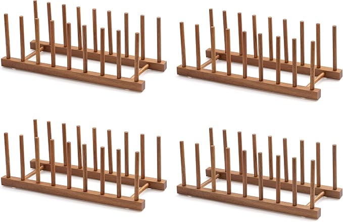 HBlife 4pcs Acacia Wooden Dish Dying Rack Pot Lid Plate Organizer Holder by HBlife
