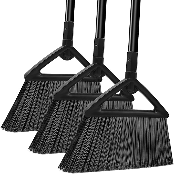 Heavy Duty Commercial Broom, 3 Pack Upgraded Angle Brooms by PUTNATRUE