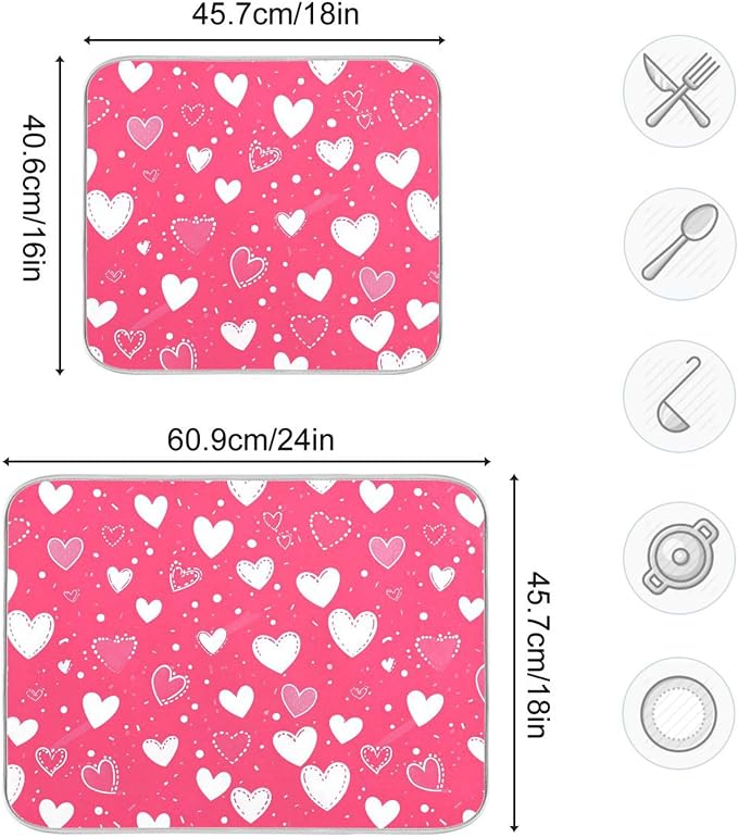 Hot Pink Love Dish Drying Mat for Kitchen Countertop 18x24 Happy Valentine’s - Image 2