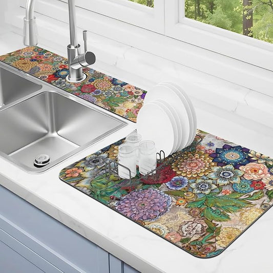 Dish Drying Mat for Kitchen Counter Matt, Super Absorbent Non-slip Rubber Backed by Kuyig+Home