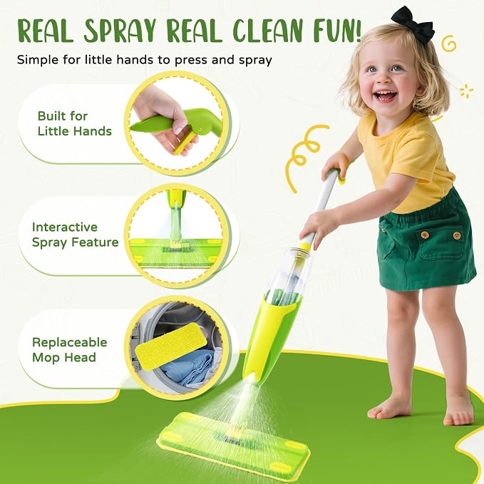 Kids Cleaning Toy Set, Mini Spray Mop Montessori Toys Pretend Play Cleaning Tool - Image 2