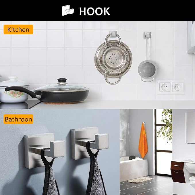TNOMS Bathroom Towel Bar Set 5 Pieces Brushed Nickel Square Modern Bathroom - Image 5