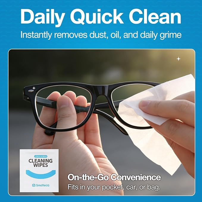 SmoTecQ Lens Wipes for Glasses, 180 Individually Wrapped Eyeglass Cleaning Wipes - Image 3