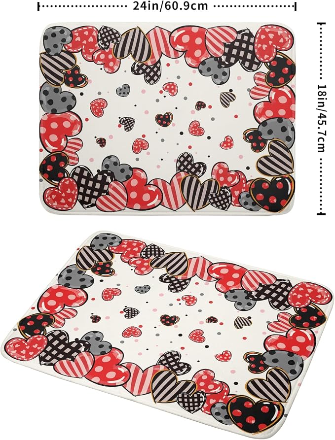 Red Heart Dish Drying Mat 18"x24" Love Dots Microfiber Dish Drainer Rack Mat - Image 2