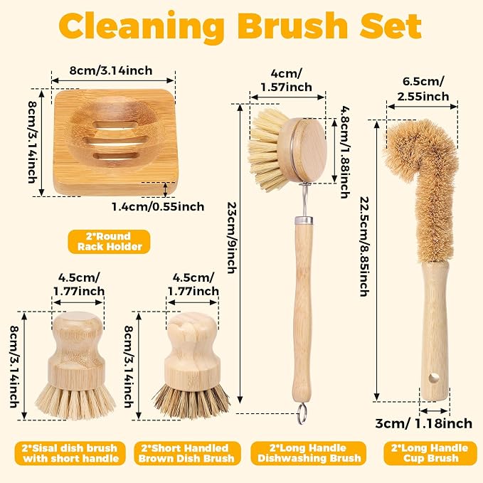 10 Pcs Bamboo Dish Brush Set, Wooden Dish Brush - Image 2