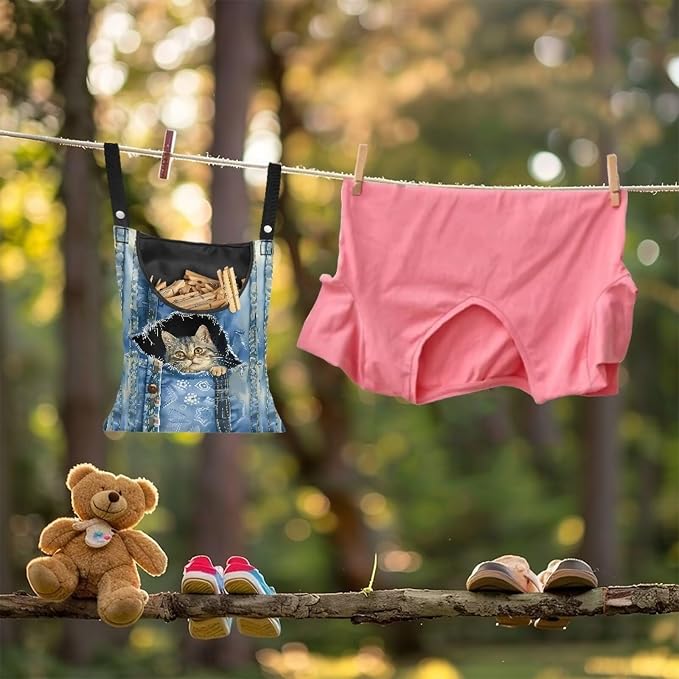 Cat Pin Bag with Hanging Rope, Laundry Hanging Bag, Fits Clothes Lines - Image 4