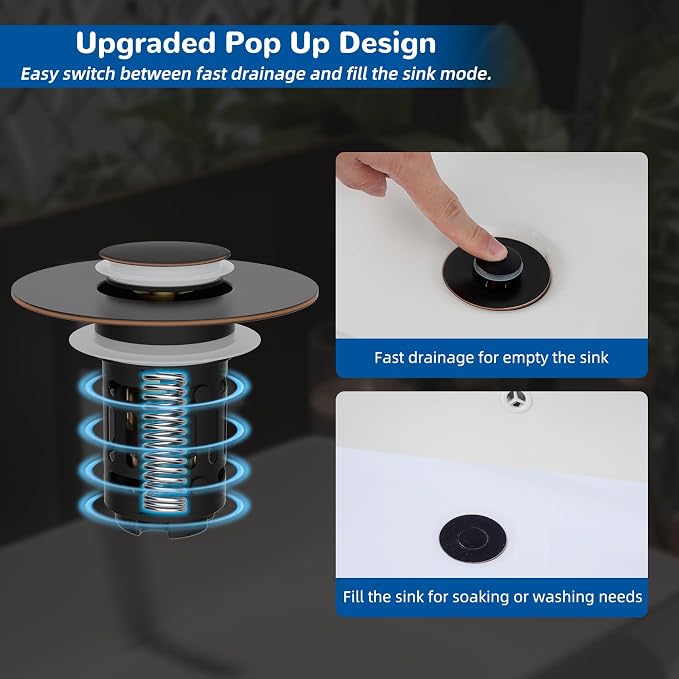 Hibbent 3 Pack Upgraded 3 in 1 Bathroom Sink Drain Strainer, Universal Pop Up - Image 5