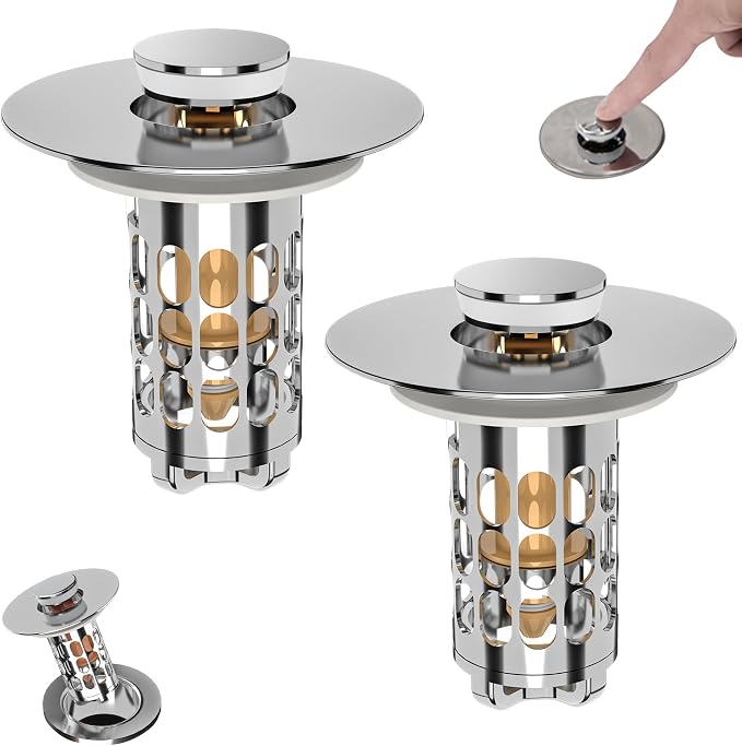 Bathroom Sink Stopper Drain Hair Catcher, 3 in 1 Bathroom Sink Drain Strainer by XIAQILAUS