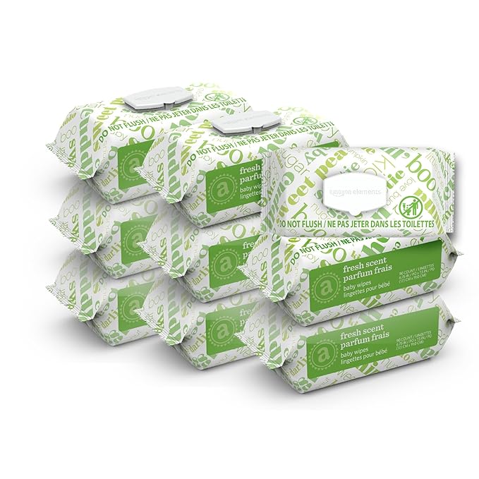 Amazon Elements Baby Wipes, Fresh Scent, Flip-Top Packs, Alcohol-Free, by AmazonElements